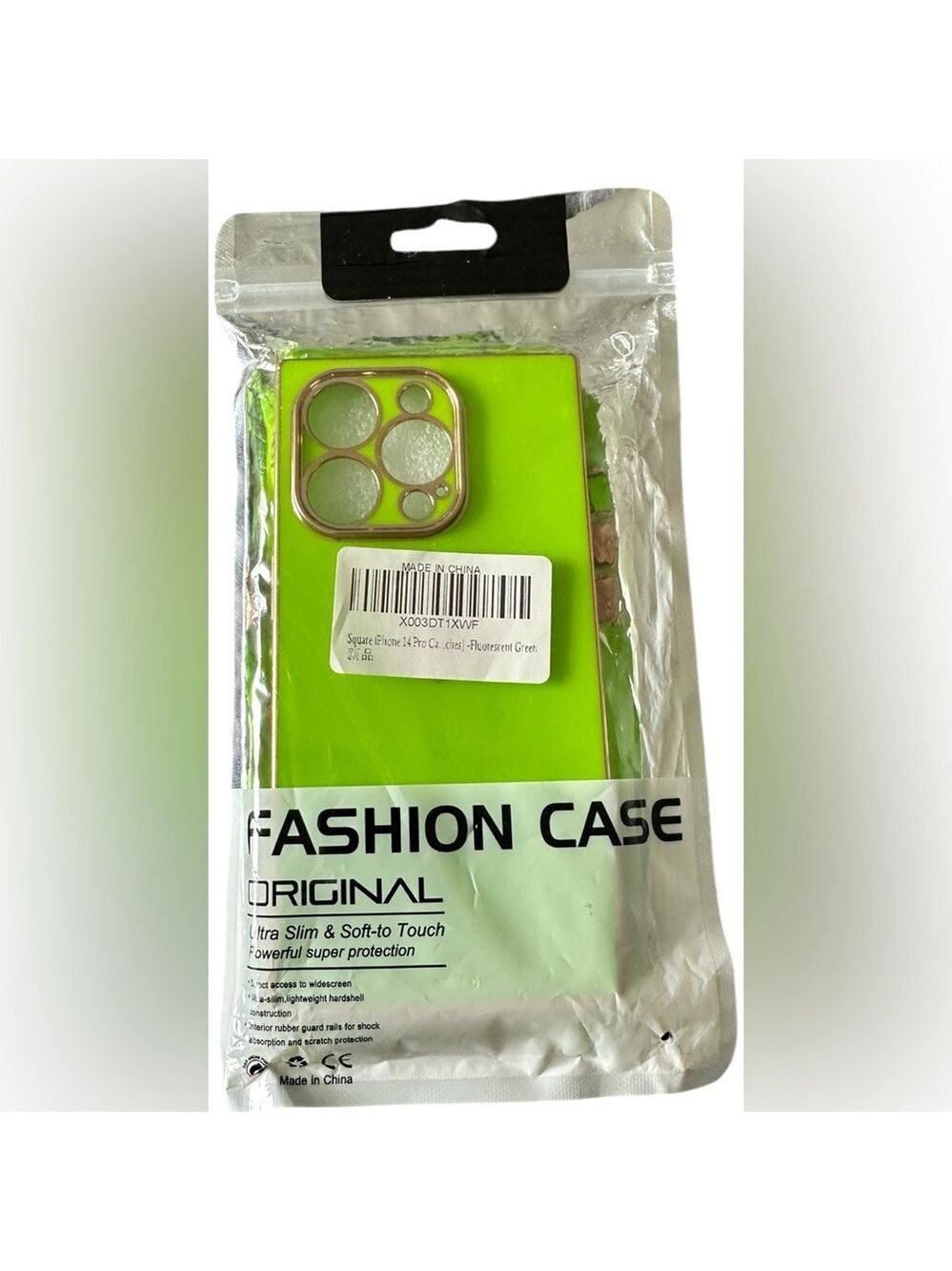 Amazon Neon Green Phone Case with Gold Camera Trim IPhone 14 
NOT PRO MAX